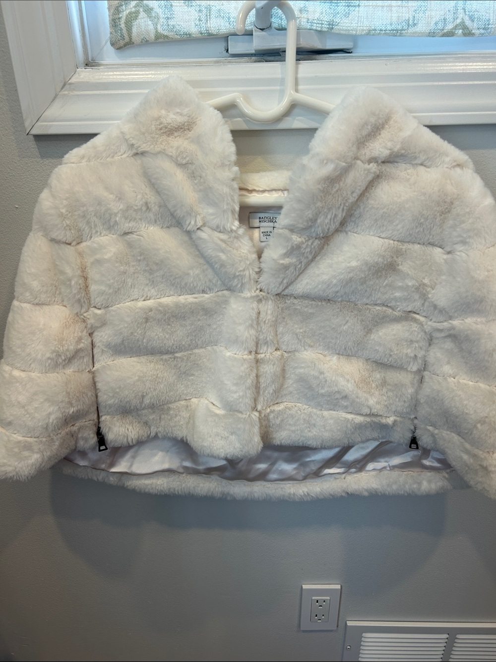 Badgley Mischka Cream Faux Fur Girls' Cropped Pea Coat